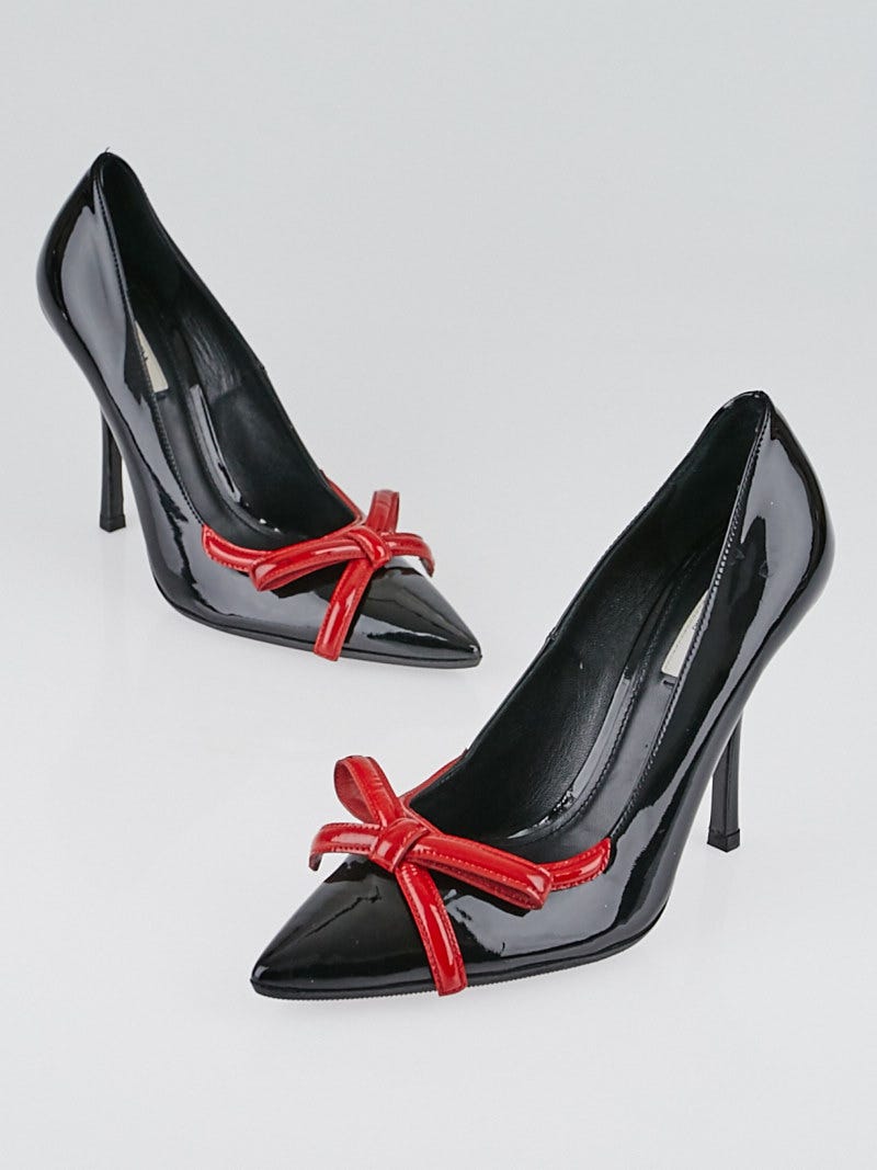 Prada Black/Red Patent leather Pointed Toe Bow Pumps Size 5.5/36