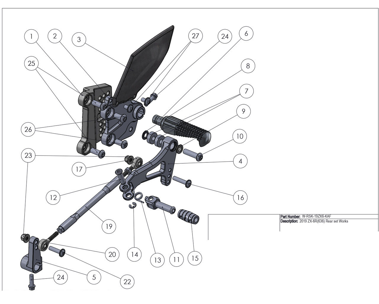 Graves Motorsports WORKS Kawasaki ZX-6R Adjustable Rearsets