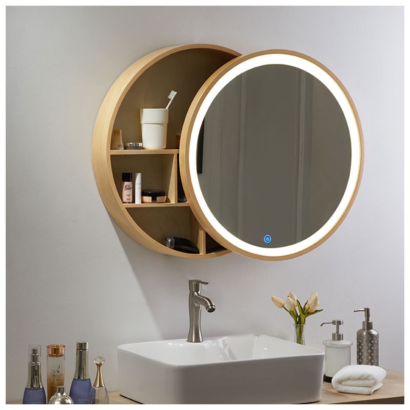 Amazon.co.jp: バスルームミラーキャビネット ラウンドバスルーム LED