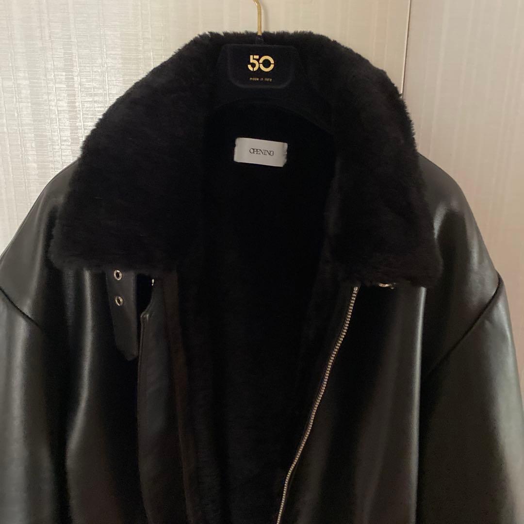 OPENING ACT リアルレザームートンハイネックジャケット - メルカリ